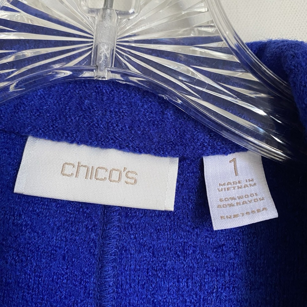 Chico's Blazer Jacket M Royal Blue Two Button Pockets Lightweight Boiled Wool - Picture 8 of 8